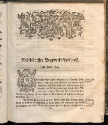 Rudelsdorffer Bergwerks-Protocoll. Im Jahr 1746.