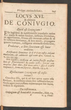 Locus XVI. & ultimus De Coniugio.