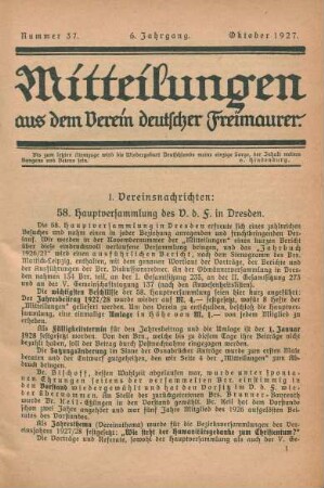 Nummer 37. 6. Jahrgang. Oktober 1927.