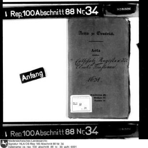 Erbschatzregister des Amts Fürstenau Enthält: Rechnungen aus den Kirchspielen Menslage, Badbergen, Ankum, Bersenbrück, Ueffeln, Neuenkirchen, Merzen, Voltlage, Alfhausen, Berge, Bippen, Schwagstorf