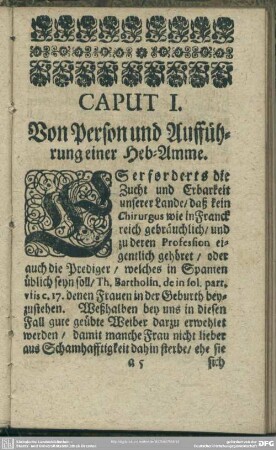 Caput I. Von Person und Aufführung einer Heb-Amme