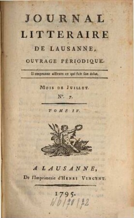 Journal littéraire de Lausanne : ouvrage périodique. 4. 1795