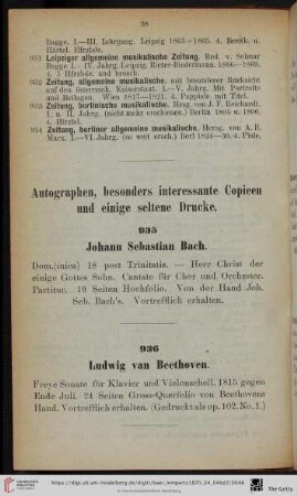 Autographen, besonders interessante Copieen und einige seltene Drucke (Nr. 935 - 958)