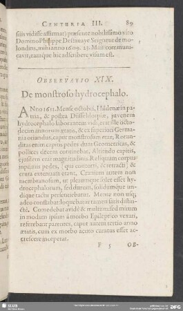 Observatio XIX. De monstroso hydrocephalo