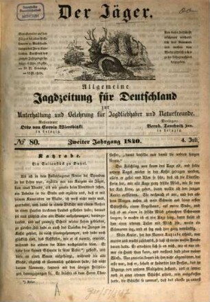 Der Jäger : allgemeine Jagdzeitung für Deutschland zur Unterhaltung und Belehrung für Jagdliebhaber und Naturfreunde, 2. 1840, Nr. 80 - 156