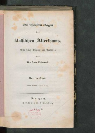 Th. 3: Die schönsten Sagen des klassischen Alterthums