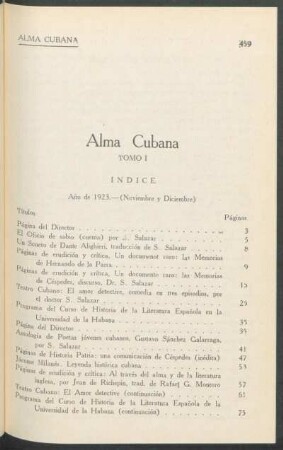 Índice del tomo I, Año de 1923. - (Noviembre y Diciembre)