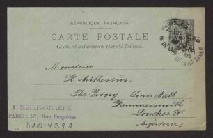 Schreiben an Hermann Muthesius (Postkarte)