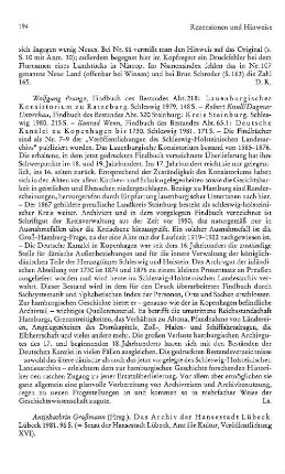 Das Archiv der Hansestadt Lübeck, Antjekathrin Graßmann (Hrsg.), (Senat der Hansestadt Lübeck, Amt für Kultur, Veröffentlichung, 16) : Lübeck, 1981