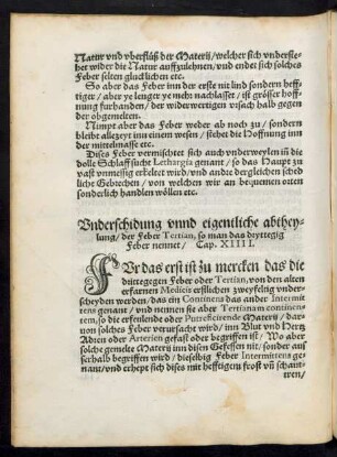 Underschidung unnd eigentliche abtheylung/ der Feber Tertian, so man das dryttegig Feber nennet/ Cap. XIIII.