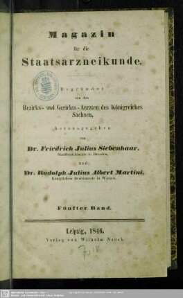 5.1846: Magazin für die Staatsarzneikunde