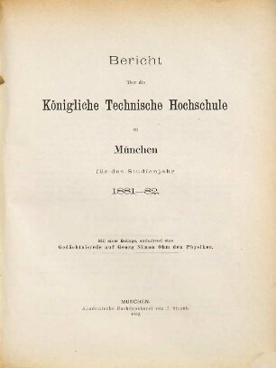 Bericht : über d. Studienjahr .... 1881/82