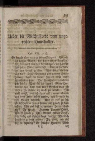Ueber die Gleichnißrede vom ungerechten Haushalter.