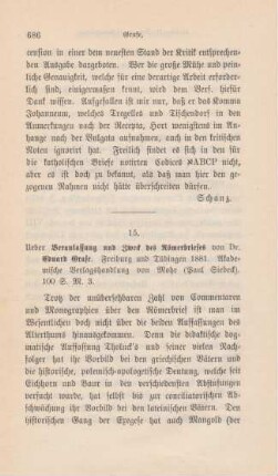 686-689 [Rezension] Grafe, Eduard, Über Veranlassung und Zweck des Römerbriefes