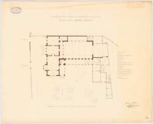 Vereinshaus des Künstlervereins »Malkasten«, Düsseldorf Entwurf D: Grundriss Erdgeschoss mit Gartenplan; Maßstabsleiste