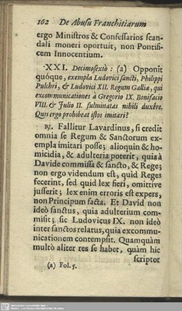 XXI. [An Lavardinus excusari possit exemplis S. Ludovici, & Philippi Pulchri, quos sprevisse Censuras dicit?]