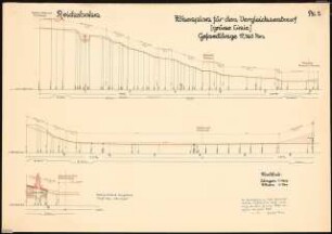 Kleinbahn mit Oderbrücke Schinkelwettbewerb 1925: Höhenplan für den Vergleichsentwurf Längen 1:1000, Höhen 1:500