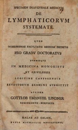 Specimen inaug. med. de lymphaticorum systemate