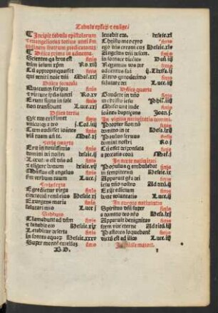 Incipit tabula epistolarum [&] evangeliorum ...