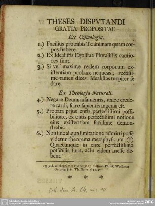 Theses Disputandi Gratia Propositae
