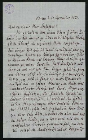 1. Brief: Aarau, 20.11.1871
