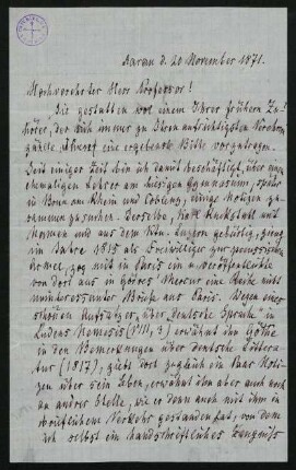 1. Brief: Aarau, 20.11.1871