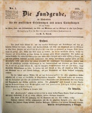 Die Fundgrube : Zeitschrift für die gesamten praktischen Bedürfnisse und Interessen des täglichen Lebens. 1. 1855