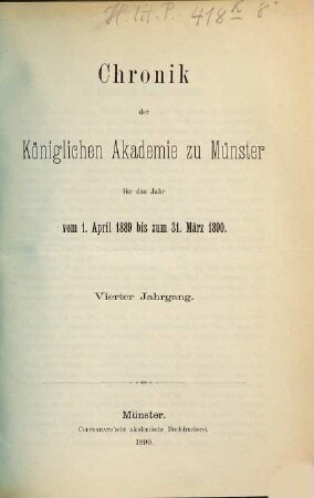 Chronik der Königlichen Akademie zu Münster. 1889/90 = Jg. 4