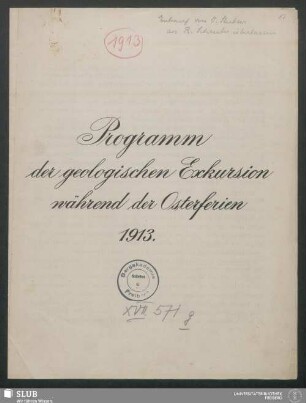 Programm der geologischen Excursion während der Osterferien 1913 - Böhmisches Mittelgebirge