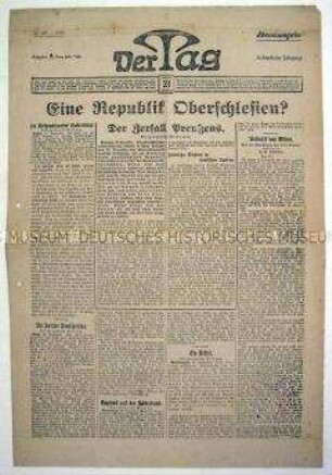 Berliner Tageszeitung "Der Tag" zu den Forderungen nach einer oberschlesischen Republik