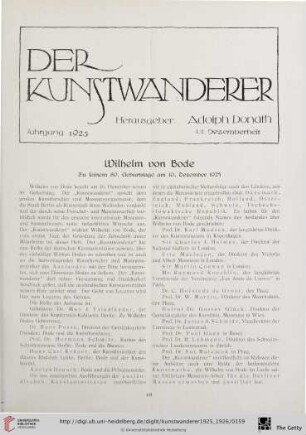 Wilhelm von Bode: Zu seinem 80. Geburtstag am 10 Dezember 1925