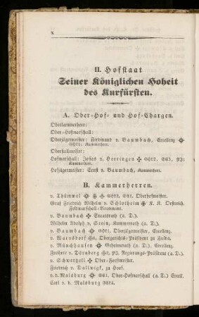 II. Hofstaat Seiner königlichen Hoheit des Kurfürsten.