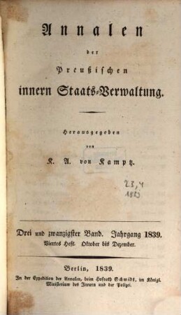 Annalen der preußischen innern Staats-Verwaltung. 23, 4. 1839