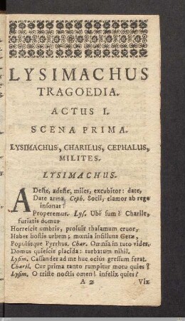 Lysimachus Tragoedia.