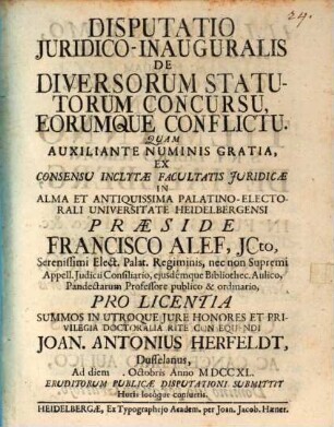 Disputatio iuridco-inauguralis de diversorum statutorum concursu, eorumque conflictu
