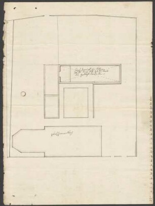 Lageplan des anzulegenden Kellers samt der Kirche mit Maßen
