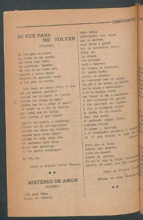 Se fue para no volver : (Tango)