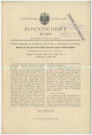 Patentschrift einer Neuerung an dem durch Patent 15290 geschützten eisernen Schubkarrengestell, Patent-Nr. 17317