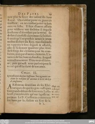 Chap. II. Remonstrances du sieur Coeffeteau. Son iugement touchant les trahisons & attentats à la vie du Rouy d'Angleterre.