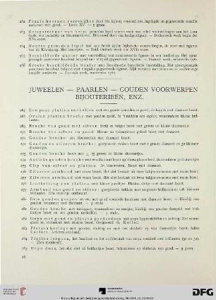 Juweelen – paarlen – gouden voorwerpen bijouterieën, enz. (Nr. 267-344)