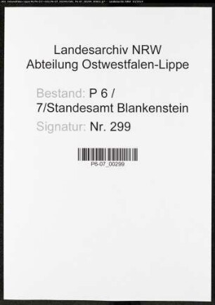 Sterberegister Standesamt Blankenstein/Ruhr