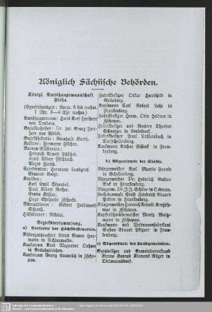 Behördenverzeichnis : Königlich Sächsische Behörden