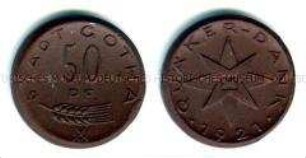 Porzellan-Notmünze (Böttgersteinzeug) der Stadt Gotha im Wert von 50 Pfennig