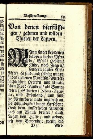 Von denen vierfüssigen/ zahmen und wilden Thieren der Lappen.