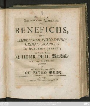 Exercitatio Academica De Beneficiis,