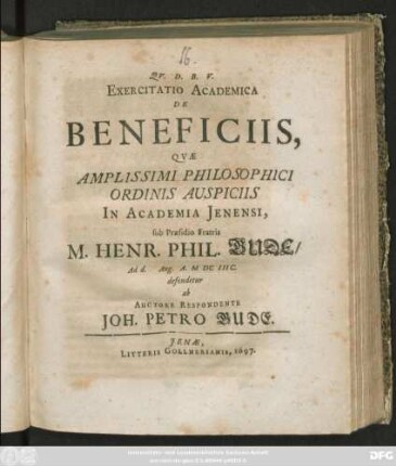 Exercitatio Academica De Beneficiis,