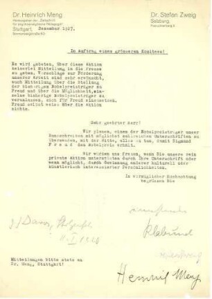 Korrespondenz von Klabund an Heinrich Meng