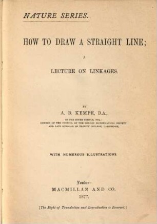 How to draw a straight line : a lecture on linkages