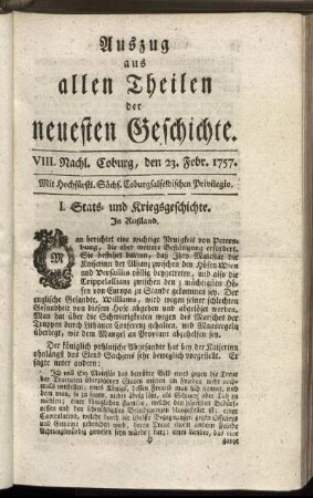 VIII. Nachl. Coburg, den 23. Febr. 1757.