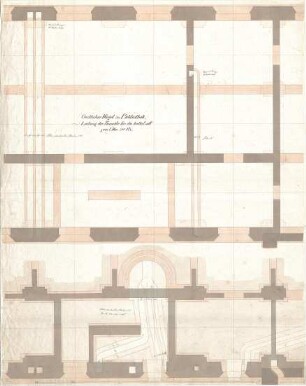 Gärtner, Friedrich von; München, Ludwigstr.; Staatsbibliothek - Ostflügel - Leitung der Kanäle für die Kaltluft zum Ofen (Schnitte)